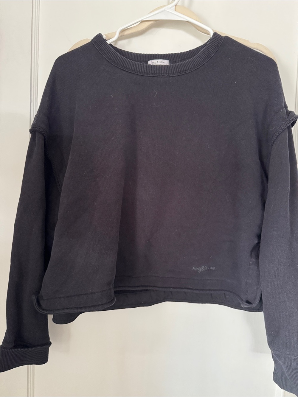 rag & bone Black Cropped Crewneck Sweatshirt